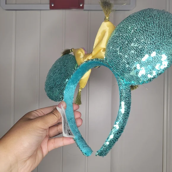 Disney Parks Aladdin Magic Carpet Themed Sequin Teal Minnie Mouse Ears Headband - Picture 8 of 14